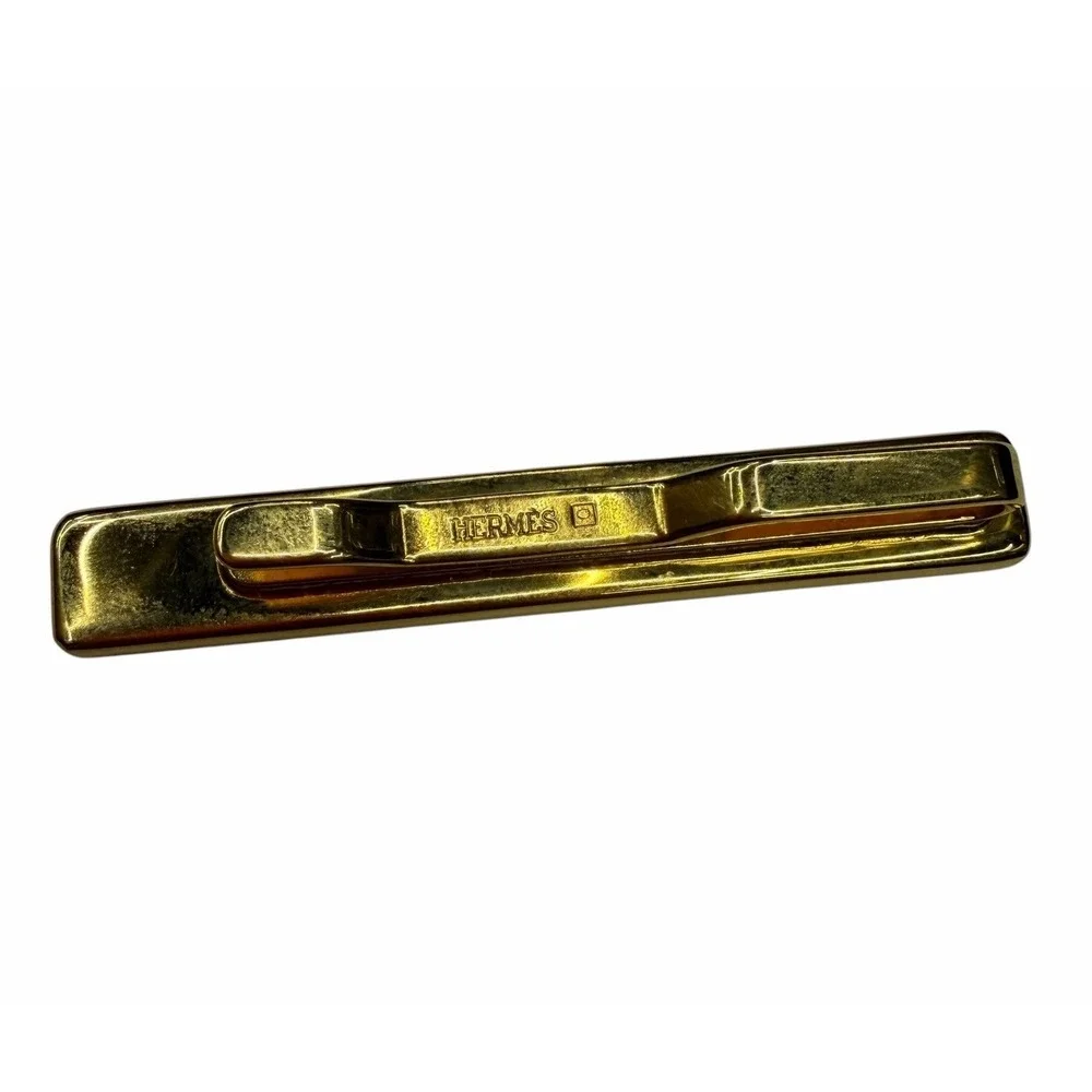 Hermes Men's Authentic Tie Clip Bar Gold Plated Blue Enamel Cloisonné euc